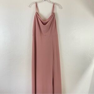 Birdy Grey 2X Baby Pink Spaghetti Strap Scoop Neck Side Slit Full Maxi Dress